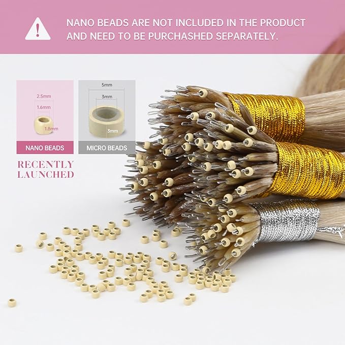 YoungSee Nano Ring Hair Extensions Human Hair Platinum Blonde 26inch Nano Bead Hair Extensions Human Hair Blonde Nano-Ring Hair Extension Blonde Nano-Link Extension Real Human Hair for Long 50s 50g