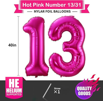 Hot Pink 13 Balloon Numbers, 40 Inch 13th or 31st Birthday Balloon Foil Mylar - Image 2