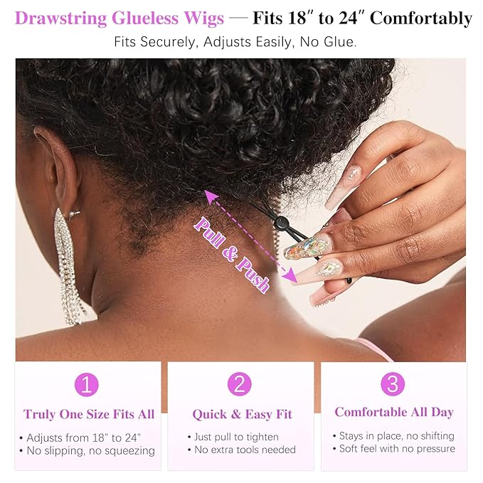 7x6 Burmese Curly Glueless Wigs Human Hair Pre Plucked Pre Cut 250% Density Drawstring Wig for Black Women 7x6 HD Lace Front Wigs Human Hair Glueless Wear and Go Nautural Color 26 Inch