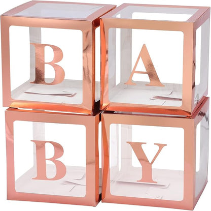Voircoloria Balloon Boxes with Letters Gift Box, Rose Gold, 4 Clear Boxes | by Voircoloria