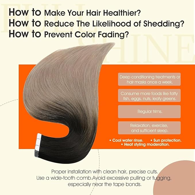 Full Shine Ombre Tape in Hair Extensions 12Inch Real Human Hair Tape in Extensions Color 1B/18 Black Fading to Ash Blonde Balayage Hair Extension Real Human Hair 20Pcs 30G Seamless Skin Weft Soft Hair