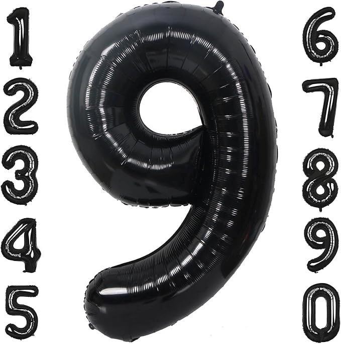 40 Inch Black Number 9 Balloons Helium Giant Black 9 Balloons by LHOAVWE