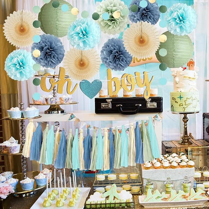 Dusty Blue and Sage Green Baby Shower Decorations Oh Boy Sage Green and Blue - Image 4