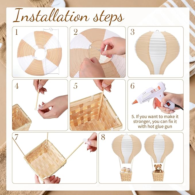 Meooeck 8 Sets Hot Air Balloon Tables Centerpieces, Light Brown | Classroom - Image 3