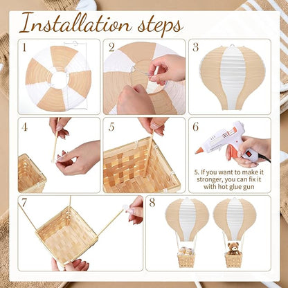 Meooeck 8 Sets Hot Air Balloon Tables Centerpieces, Light Brown | Classroom - Image 3