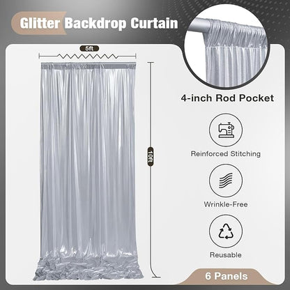 30x10FT Silver Sequin Backdrop Curtain - Image 2