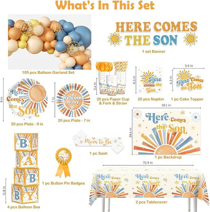 233 Pcs Here Comes The Son Baby Shower Decor - Image 2