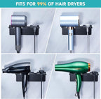 Blow Dryer Holder Matte Black, Hair Dryer Wall Mount, Hair Dryer Holder Stainless Steel, Blowdryer Holder for Wall, Hairdryer Holder for Bathroom Dressing Table