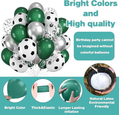 Soccer Balloons, 12 Inch Soccer Printed Balloons Dark Green White Silver Latex - Image 7
