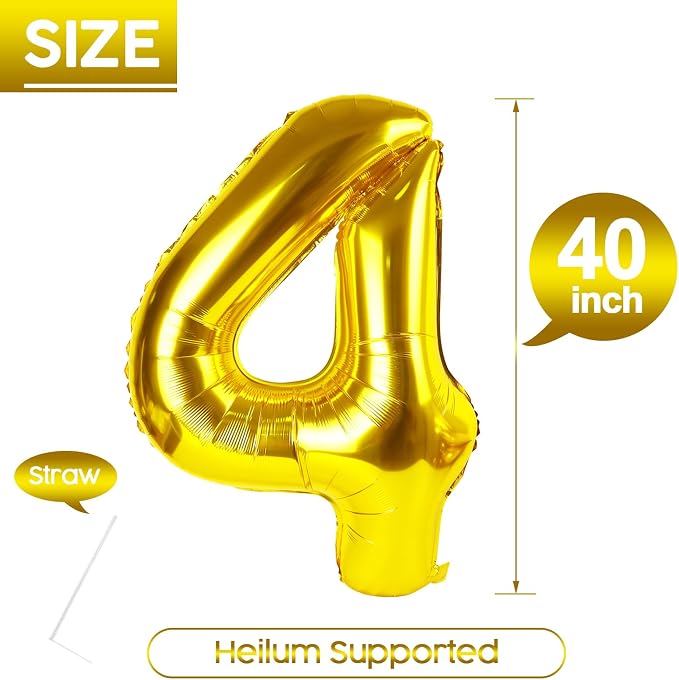 4 Balloon - Gold Birthday Number Balloons, 40 Inch Decorations Men Women | Gold - Image 5