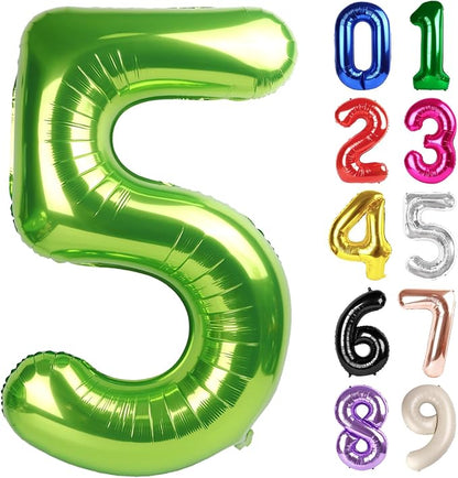 5 Balloon - Light Green Birthday Number Balloons, 40 Inch Party Decorations | by ALPHADELTAPI