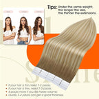 Full Shine Ombre Tape in Hair Extensions Real Human Hair Color 6/27/60 Balayage Blonde Invisible Tape in Extensions 30G Remy Hair Extension 12Inch Straight Seamless Skin Weft 20Pcs Silky Soft