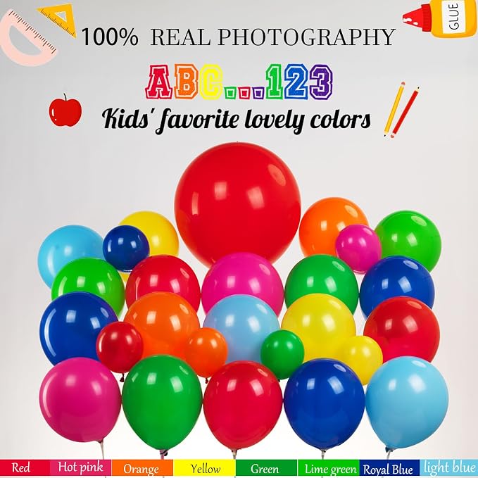 back to school balloons hot pink and red yellow green balloon garland arch kit - Image 3
