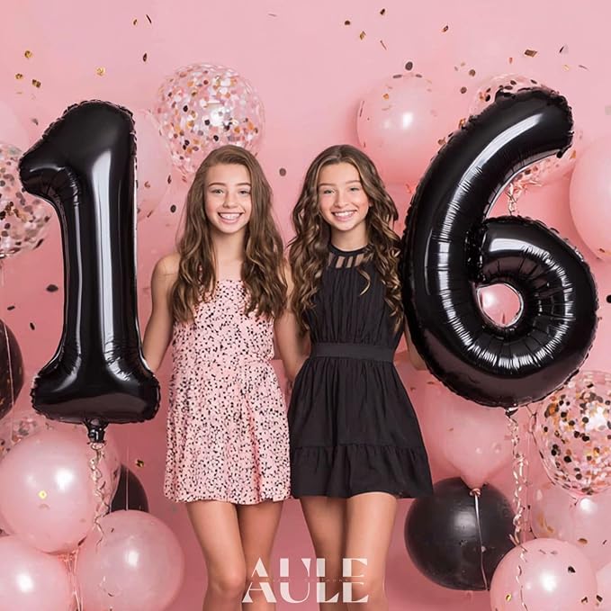 AULE 40 Inch Black Number Balloon 6 Foil 0-9 Birthday Big Numbers | Birthday - Image 3