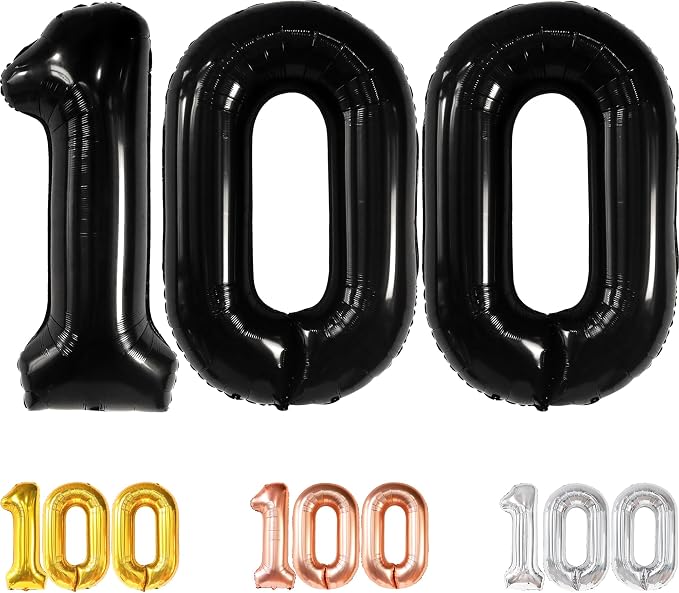 KatchOn Black 100 Balloon Number 40 Inch, 100th Birthday Decorations | 100K by KatchOn