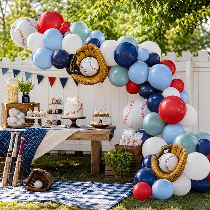 Baseball Balloons, 12 Inch Navy Blue Red White Light Dusty Blue Balloons - Image 5