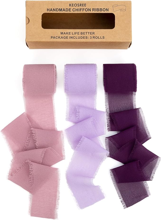 KEOSREE Purple Lavender Dusty Rose Chiffon Ribbon, 1.5" x21Yd | Handmade Frayed by KEOSREE