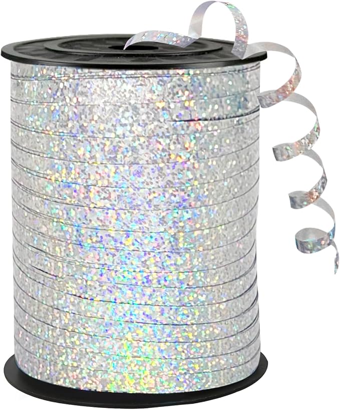 500 Yards Silver Satin Ribbon Curling Crimped Balloon Ribbon, Balloon String by weizedm