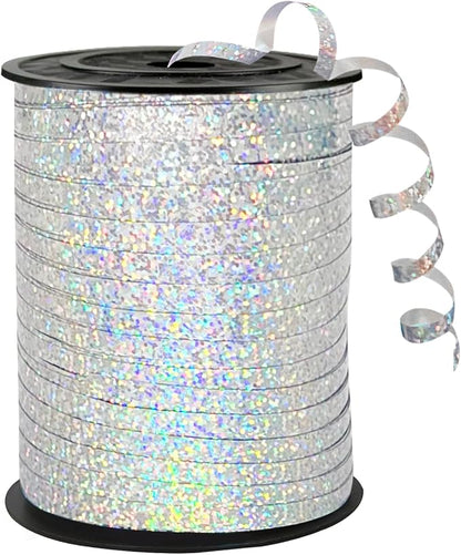 500 Yards Silver Satin Ribbon Curling Crimped Balloon Ribbon, Balloon String by weizedm