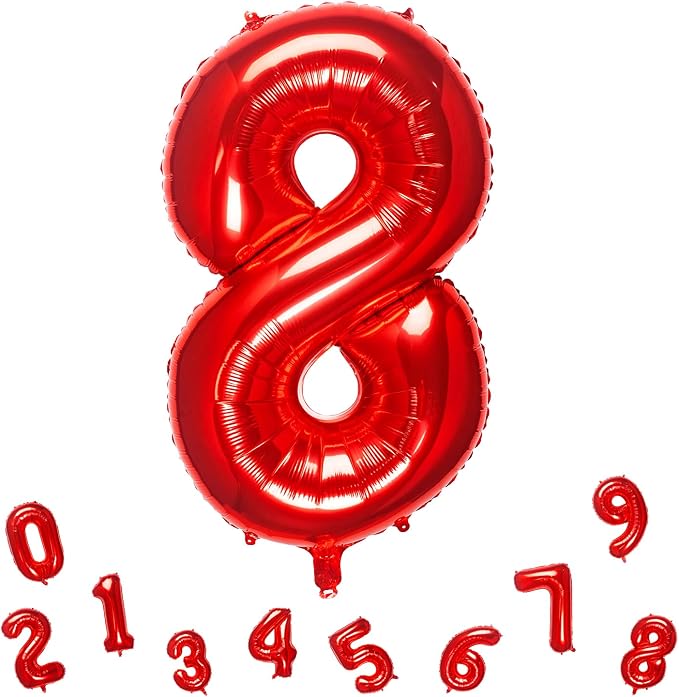 1pc Red 8 Number Balloon, 32 inches, Self Sealing, Birthday Decoration Supplies by MEIDUOCO