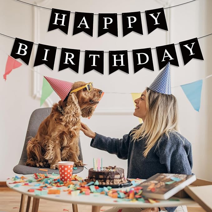 Hooqict Black Happy Birthday Banner Sign - Image 3