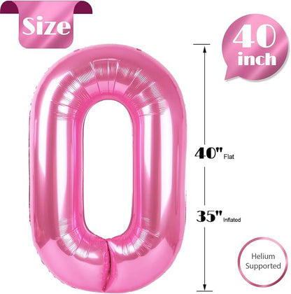 Pink Number 0 Balloon 40 Inch, 0th Birthday Party Decorations Men Women | Foil - Image 6