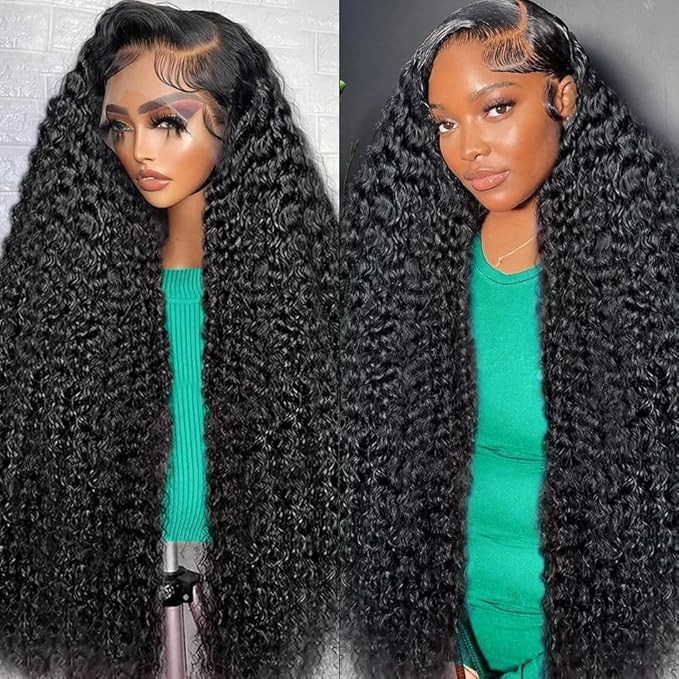 250% Density Deep Wave Human Hair Wig 13x6 Mongolian Lace Front Deep Curly Lace Front Wigs Human Hair Pre Plucked Deep Wave Frontal wig For Black Women Full And Thick (28 Inch, 13x6 Wig)