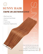 Sunny Hair Tape in Hair Extensions Real Human Hair Invisible Remy Hair Extensions Tape ins for Women Copper Red 24 inch 20Pcs 50G