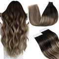 LaaVoo Hair Extensions Tape in Ombre Real Human Hair Tape in Extensions Natural Black to Medium Brown Mixed Caramel Brown 24 Inch 20pcs/50g