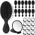 Meanplan 24 Pcs Mini Hair Brush Set 12 Travel Wet Dry Hair Combs Pocket Detangling 12 Compact Folding Makeup Mirrors for Spa Sleepover Birthday Bridal Shower Bachelorette Christmas Party Gift (Black)