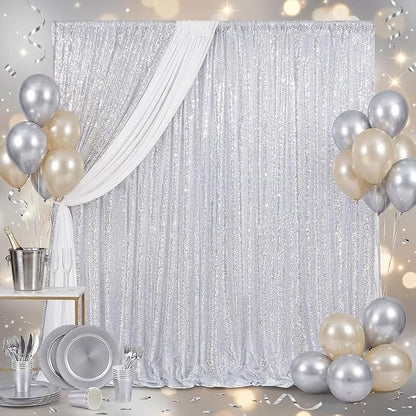 Silver Sequin Backdrop Curtains 2 Pcs 5ftx8ft Sparkle Backdrop Drapes | Glitter - Image 4