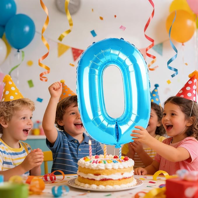 40 Inch Number 0 Balloons for Birthday Party Decorations, 0-100 Jewelry Blue - Image 2
