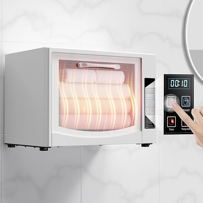 SIXRARI 25L Hot Towel Warmer Cabinet, Wall-Mounted Towel Warmers, Rapid Heating(20/40/60 min), LED Display, Smart Timed Towel Heater for Bathroom, Fits Up to 2 Large Towels, Blankets or Robes(White)