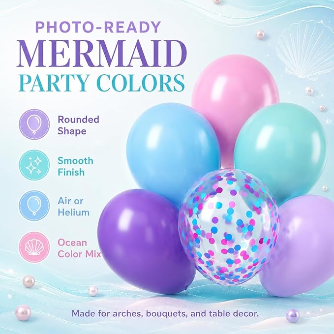 Mermaid Balloons, Sea Balloons 50Pcs 12Inch Iridescent Pink Purple Blue Teal - Image 3