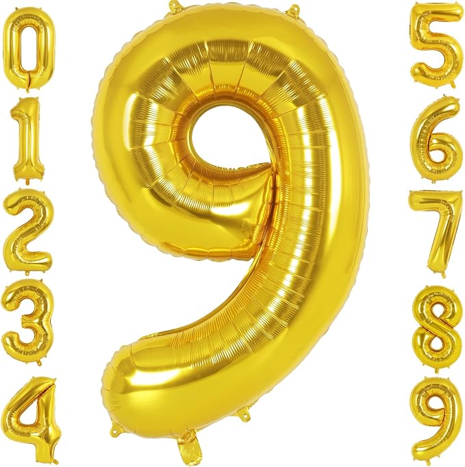 40 Inch Gold Number 9 Foil Balloon by TNCDJKPA