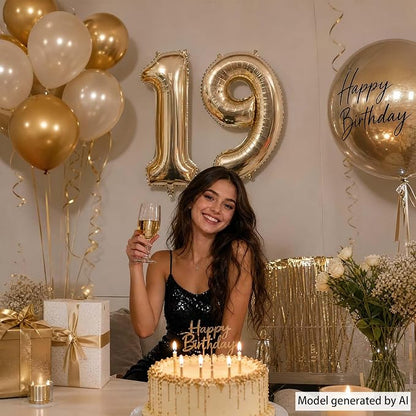 White Gold Number 19 Balloon 40 Inch, Champagne Foil Final Teen Decoration | - Image 6