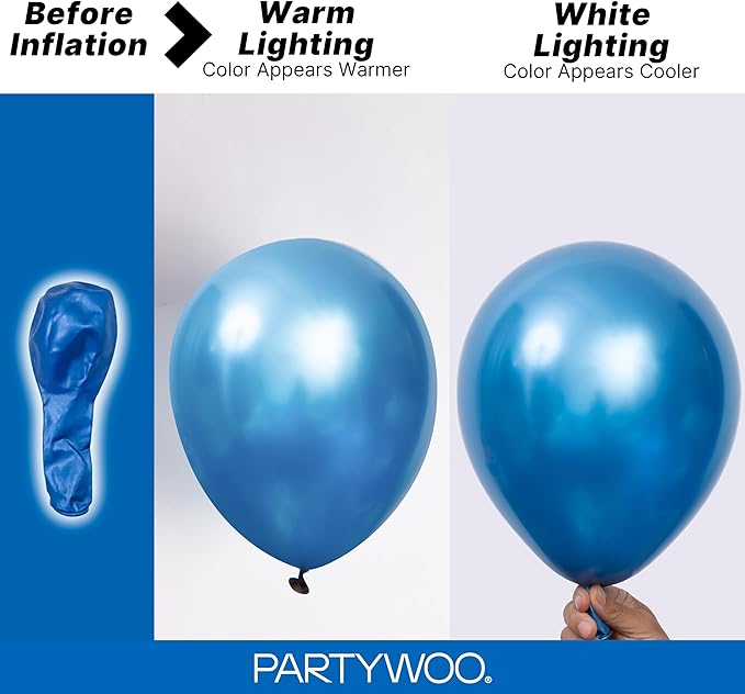 PartyWoo Metallic Blue Balloons 100pcs Chrome Blue Color 36 18 12 10 5 Inch | - Image 3