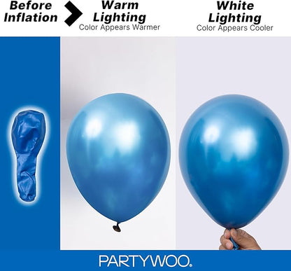PartyWoo Metallic Blue Balloons 100pcs Chrome Blue Color 36 18 12 10 5 Inch | - Image 3
