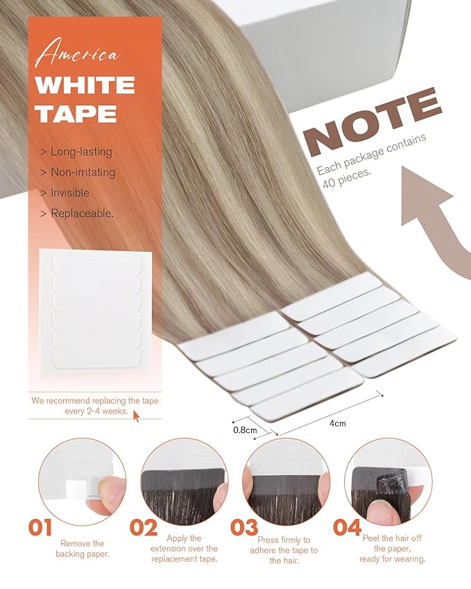 Sunny Hair Tape in Hair Extensions Real Human Hair Invisible Remy Hair Extensions Tape ins for Women Ash Blonde Highlight Bleach Blonde with Pink Hue 20 inch 40pcs 100g