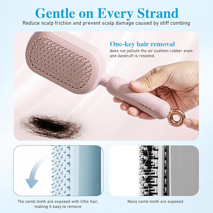 Retractable Cushion Massage Comb Brush，Retractable Hair Brush，Anti Static Self Cleaning Hair Brush For Women And Men, Anti Static Pull Ring Air Cushion Massage Brush (Blue)