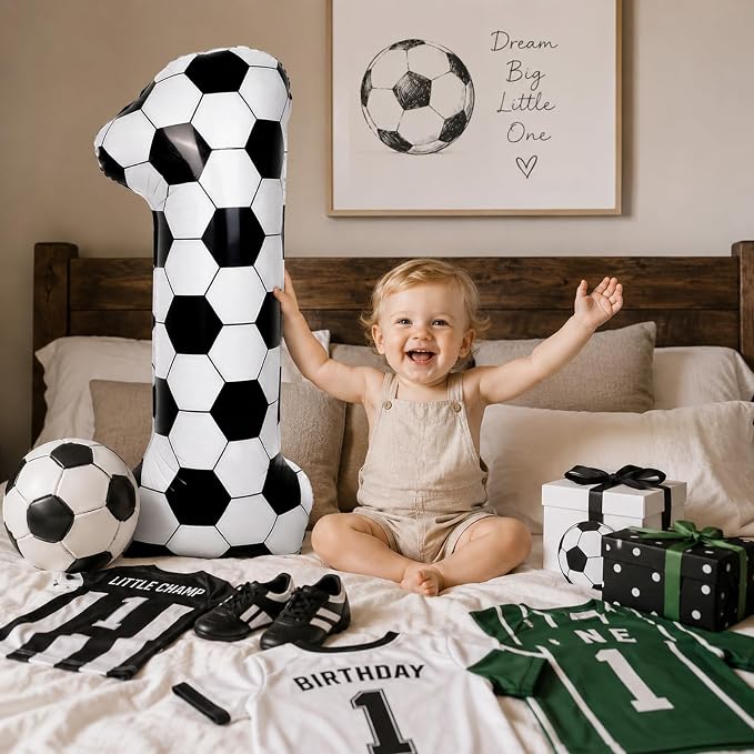 40 Inch Soccer Number 1 Balloons, Large White Soccer Foil 1 Balloon Numbers - Image 4