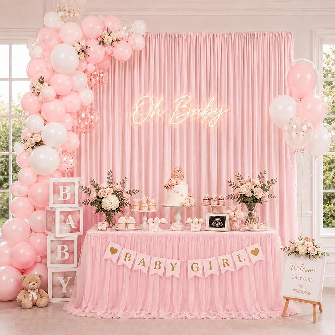 ESGOTBME 10x10ft Wrinkle Free Blush Pink Backdrop Curtain - Image 3