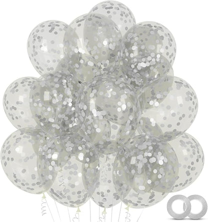 100pcs Silver Confetti Balloons 12 inch | Clear Latex balloon by ASIYUHY