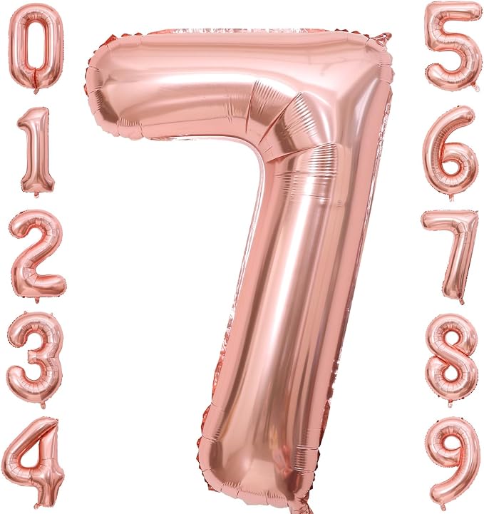 Rose Gold 7 Number Balloons, 40 Inch Big 7 Balloon Numbers Rose Gold 7 Foil by BBPOOL