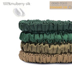 Suncdelv Silk,100% Silk Scrunchies for Hair,22 Momme Hair Ties for Anti-Crease & Breakage,Natural Women Hair Accessories，Fashion Hairbands 4PCS（Green series）