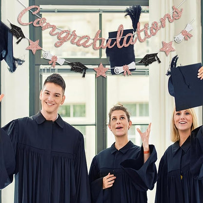 Congratulations Banner Rose Gold Graduation Decorations Class of 2026 Prestrung - Image 6