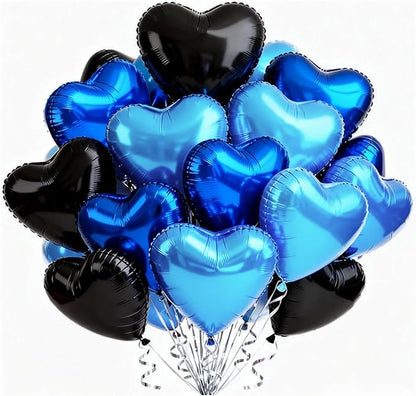 TONIFUL 30 Pcs 18 Inch Blue Navy Blue Black Heart Shape Foil Mylar Balloons | by TONIFUL