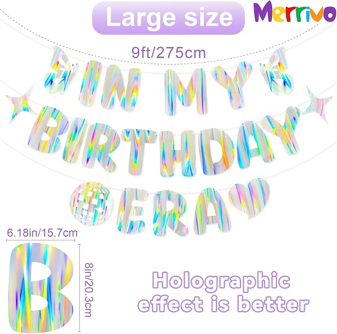 Iridescent In My Birthday Era Banner, Pre-Strung Fun Birthday Decorations - Image 3