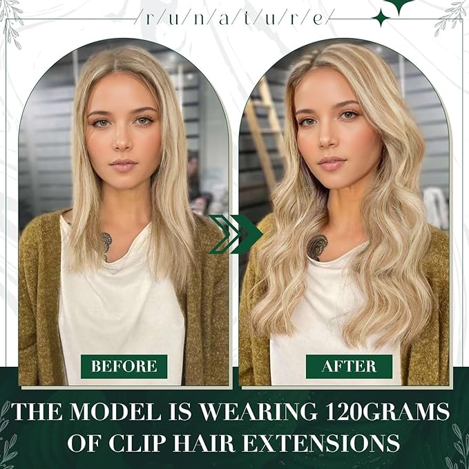 RUNATURE Clip in Hair Extensions Real Human Hair, Hair Extensions Clip ins Blonde, Straight Short Human Hair, Natural Looking, 10 Inch 50g 3pcs #18P60 Ash Blonde Highlights