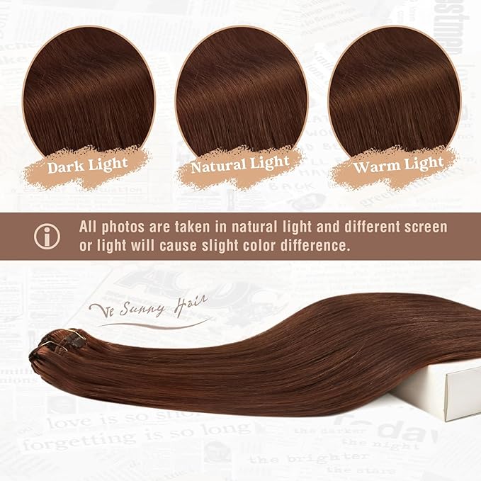 Ve Sunny Clip in Hair Extensions Real Human Hair Dark Auburn Red Remy Human Hair Clip in Extensions Full Head Straight Real Hair Extensions For Women 7pcs 120g 18 inch